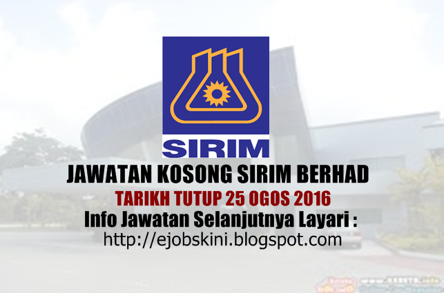 jawatan kosong sirim berhad ogos 2016