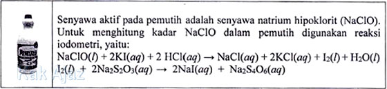 Sifat kimia senyawa pemutih natrium hipoklorit (NaClO), wacana kimia no. 20 UN 2018