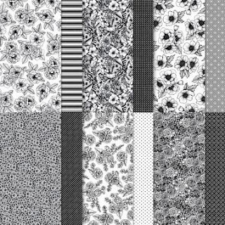 An image of the six double sided designs from the Stampin' Up! True Love Designer Series paper pack, which is a range of black and white florals and patterns.