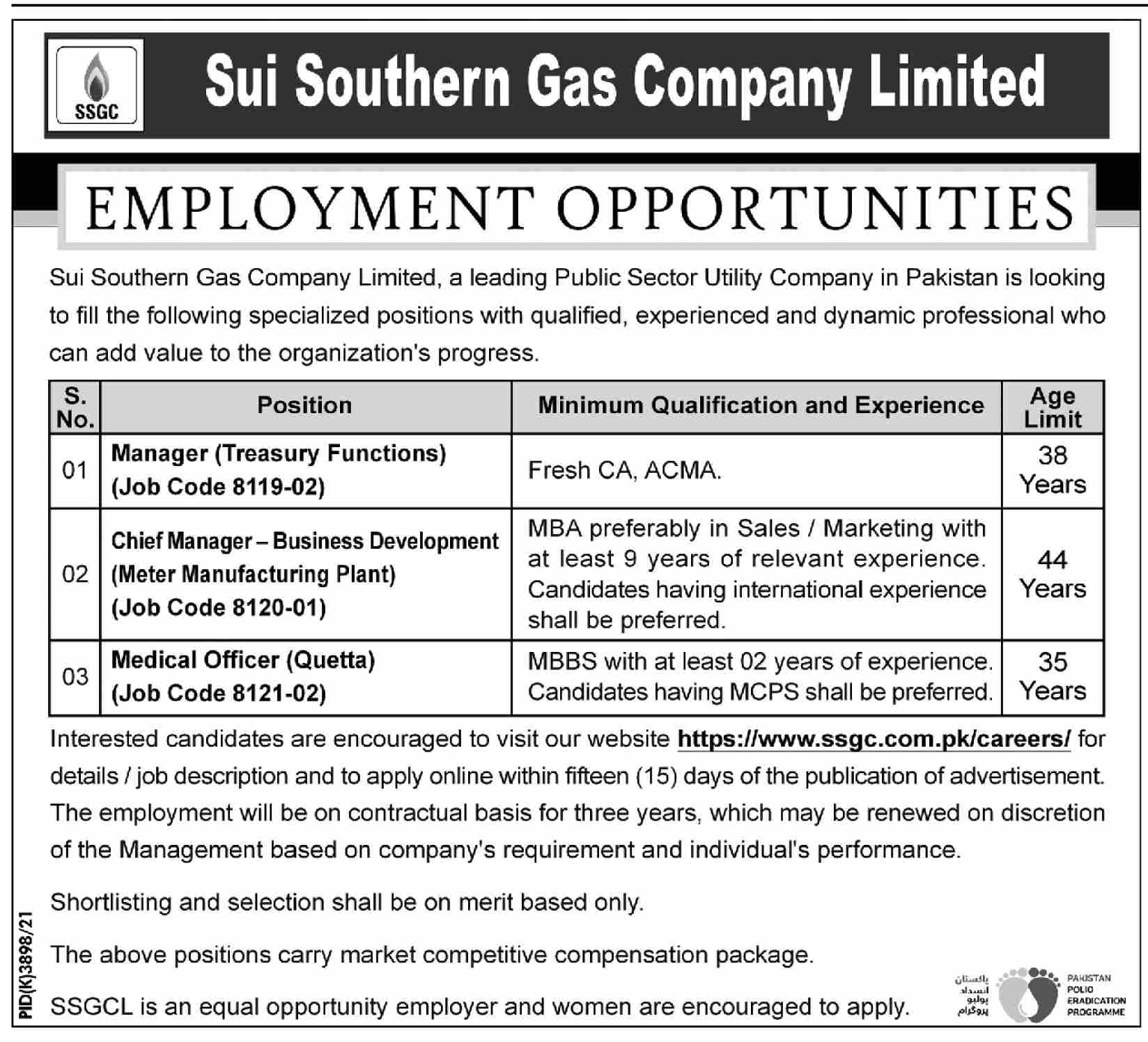 Sui Southern Gas Company Limited SSGC Management Jobs Karachi 2022