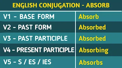 English Conjugation Verb to Absorb, Absorb Base Form v1 v2 v3 v4 v5,