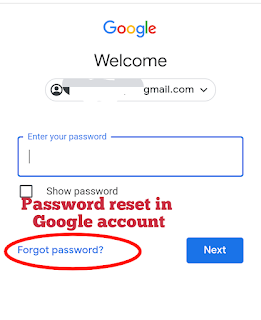 Password reset in Google account