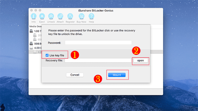 Open BitLocker drive on Mac with recovery key file
