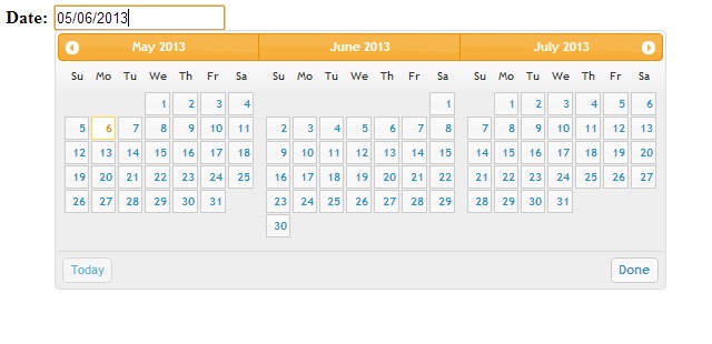 How to Show multiple months in datepicker calendar control using jQuery in c# 