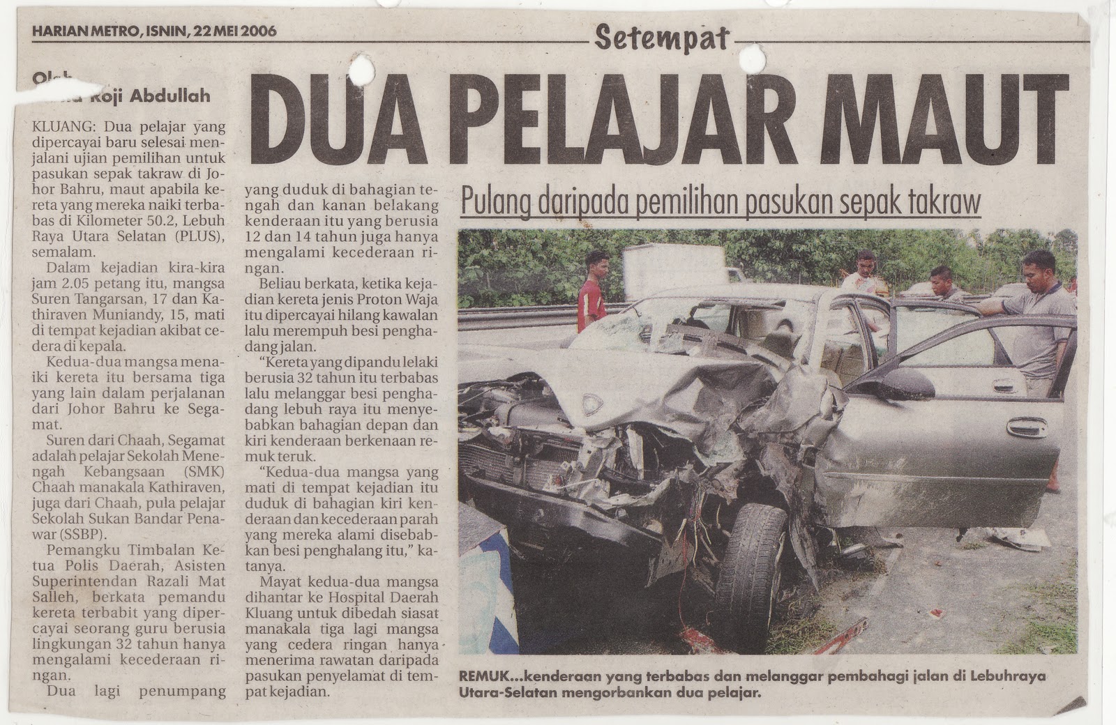 Surat Khabar Kemalangan Jalan Raya