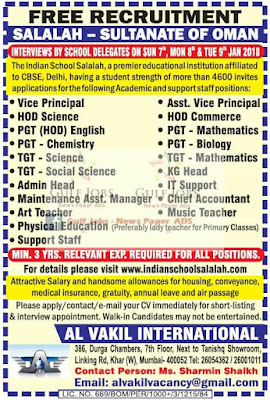 Indian School, Salalah, Oman Jobs - free recruitment