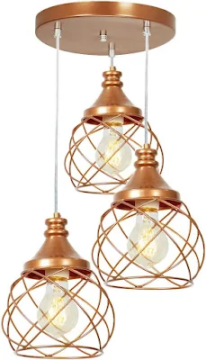 Lustre Pendente Triplo Esfera Aramado Cobre 15cm