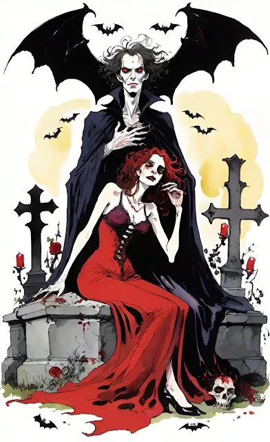 Drácula e Carmilla em um cemitério