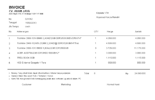 Berbagai contoh surat menyurat: Contoh Invoice