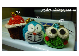 Crochet Cute Cupcake, Doraemon and Frog Handphone Straps