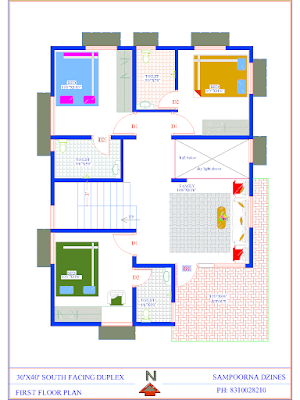 30x40 House Plans With Vastu South Entrance Duplex 4bhk South Entrance G+1 First Floor