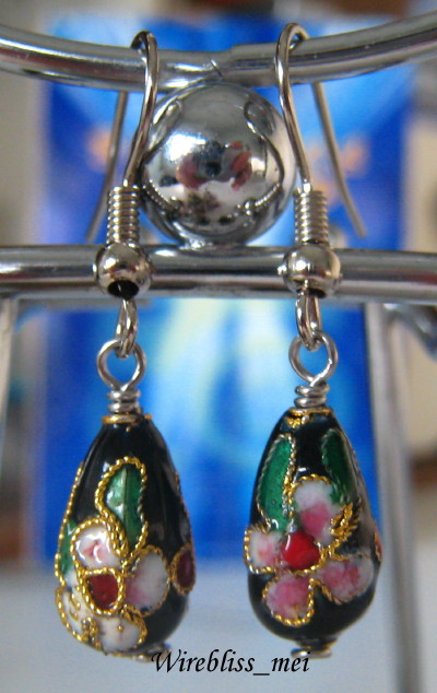 wire wrap earrings with Chinese cloisonne beads