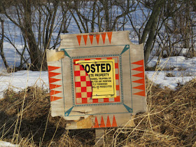 Carom board with no trespassing sign