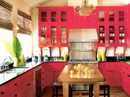 Contoh desain dapur warna pink