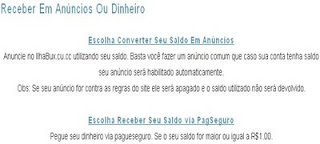 Página para converter saldo em pacote de anúncio ou requisitar pagamento do PTC IlhaBux