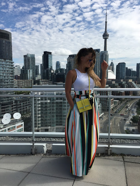 Maxi skirt, striped skirt, summer trend skirt, Toronto Skyline, Toronto blogger, summers style, how to wear maxi skirt, sta obuci za leto, canadian blogger