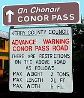 Warning sign for Connor Pass, Dingle Peninsula, Ireland