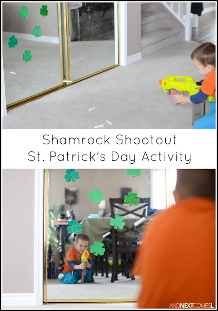 Shamrock shootout St. Patrick's Day activity for kids from And Next Comes L