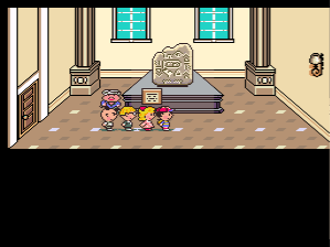 The party visits a museum display of Summers in EarthBound.