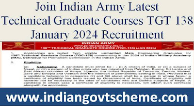 Join Indian Army Latest Technical Graduate Courses TGT