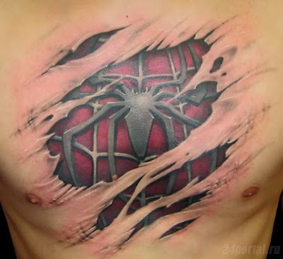 Spiderman tattoo on chest