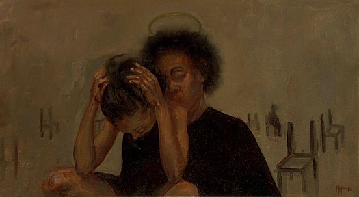 "Waiting Transitions I" by Florence Wangui - 2018 - oil on board | imagenes de obras de arte, pinturas chidas, soledad y tristeza | sad emotional artworks