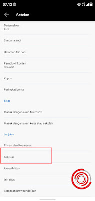 2. Pada Setelan Lanjutan silakan kalian pilih Telusuri