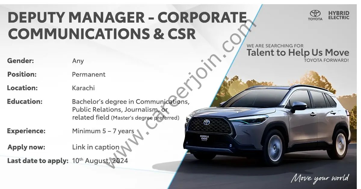 Toyota Motor Company Ltd Jobs 2024 Latest Vacancies