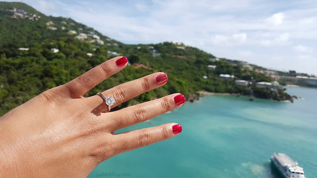 My engagement ring over the coast of the Virgin Islands