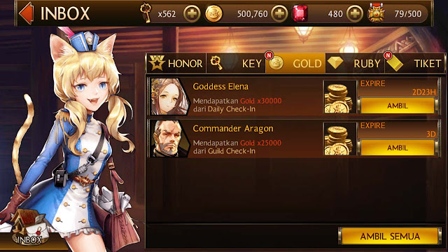 hadiah gold seven knights dari guild dan daily check-in