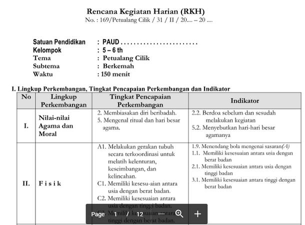 Download Contoh Program Semester PAUD Kurikulum 2013 Versi 