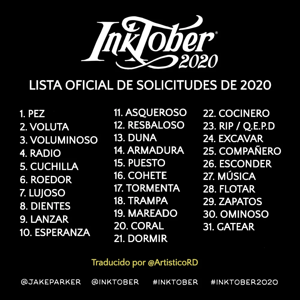 Inktober 2020 Lista Oficial en Español