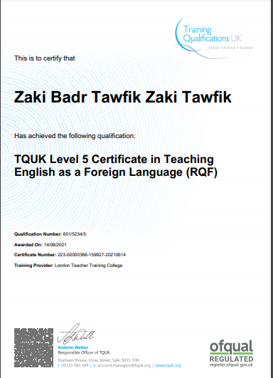 TEFL: Teaching English to Speakers from Other Languages, London, OFQUAL
