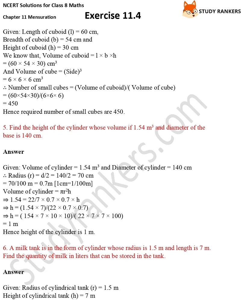 NCERT Solutions for Class 8 Maths Ch 11 Mensuration Exercise 11.4 3