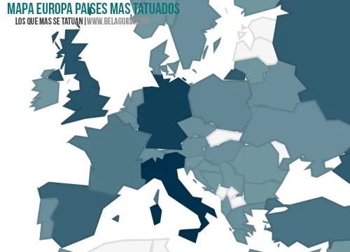 Mapa de los paise de Europa que mas se tatuan