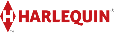 graphic of Harlequin in red letters and a white background.