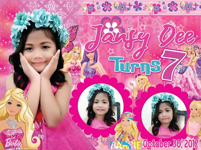 Free download barbie tarpaulin layout for seventh birthday psd