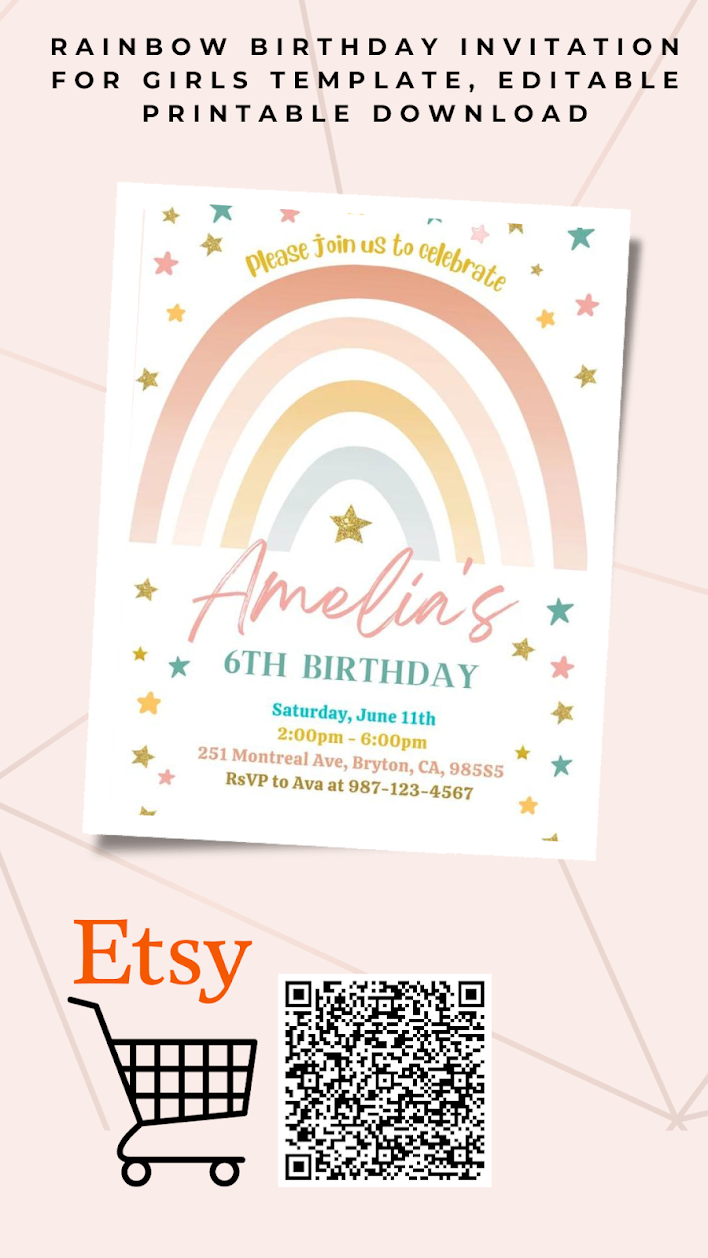 birthday invitations for girls rainbow instant download