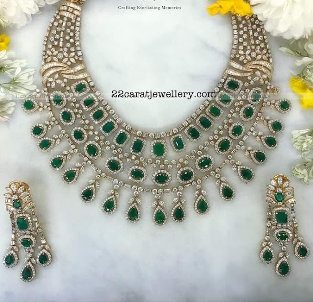 Three Rows Emerald Diamond Set by Tara Sri