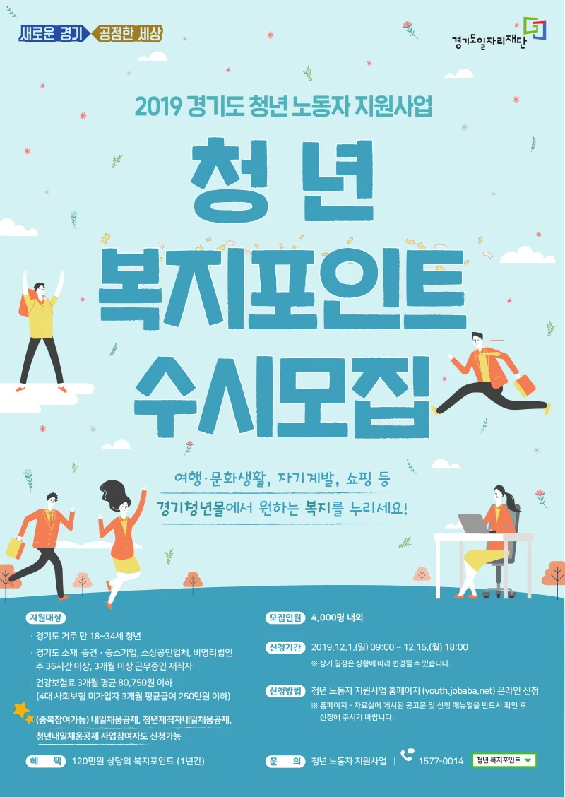 경기도일자리재단, ‘청년 복지포인트’ 신규 참여자 4,000명 모집