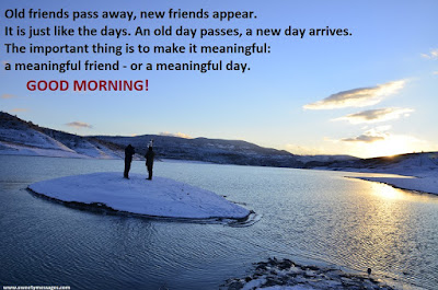 Old friends pass away, new friends appear. It is just like the days. An old day passes, a new day arrives. The important thing is to make it meaningful: a meaningful friend - or a meaningful day. good morning