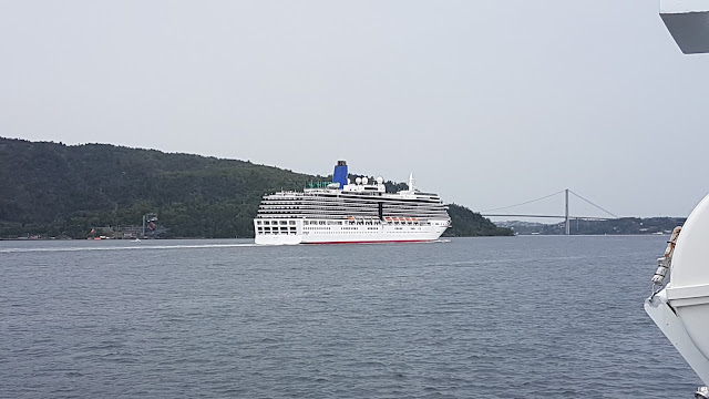 P&O Cruise ship Arcadia departing Bergen, Norway; Cruise ships in Bergen