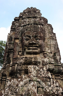 Bayon's giant smiling faces up close