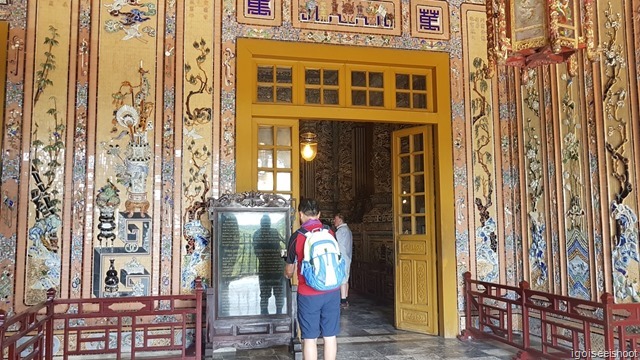 Ornate and colourful ceramics and glass fragments formed pictures that lined the walls. 