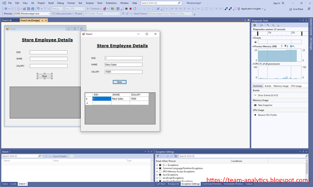 Write a VB.Net program to accept the details of Employee (ENO, EName Salary)  and store it into the database and display it on gridview control.