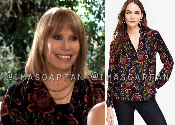 Monica Quartermaine, Leslie Charleson, Black and Red Rose Print Blouse, General Hospital, GH