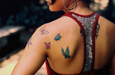 Upper Back Butterfly Tattoo Design For Girls