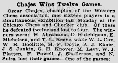 1910, Oscar Chajes Wins Twelve Chess Games in Simultaneous Exhibition Tournament