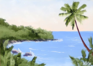 Daily Painter - Hawaiian Coast with Palm Trees #2 - Original Oil and Acrylic Art - Painting a Day by California Artist Mark A. Webster