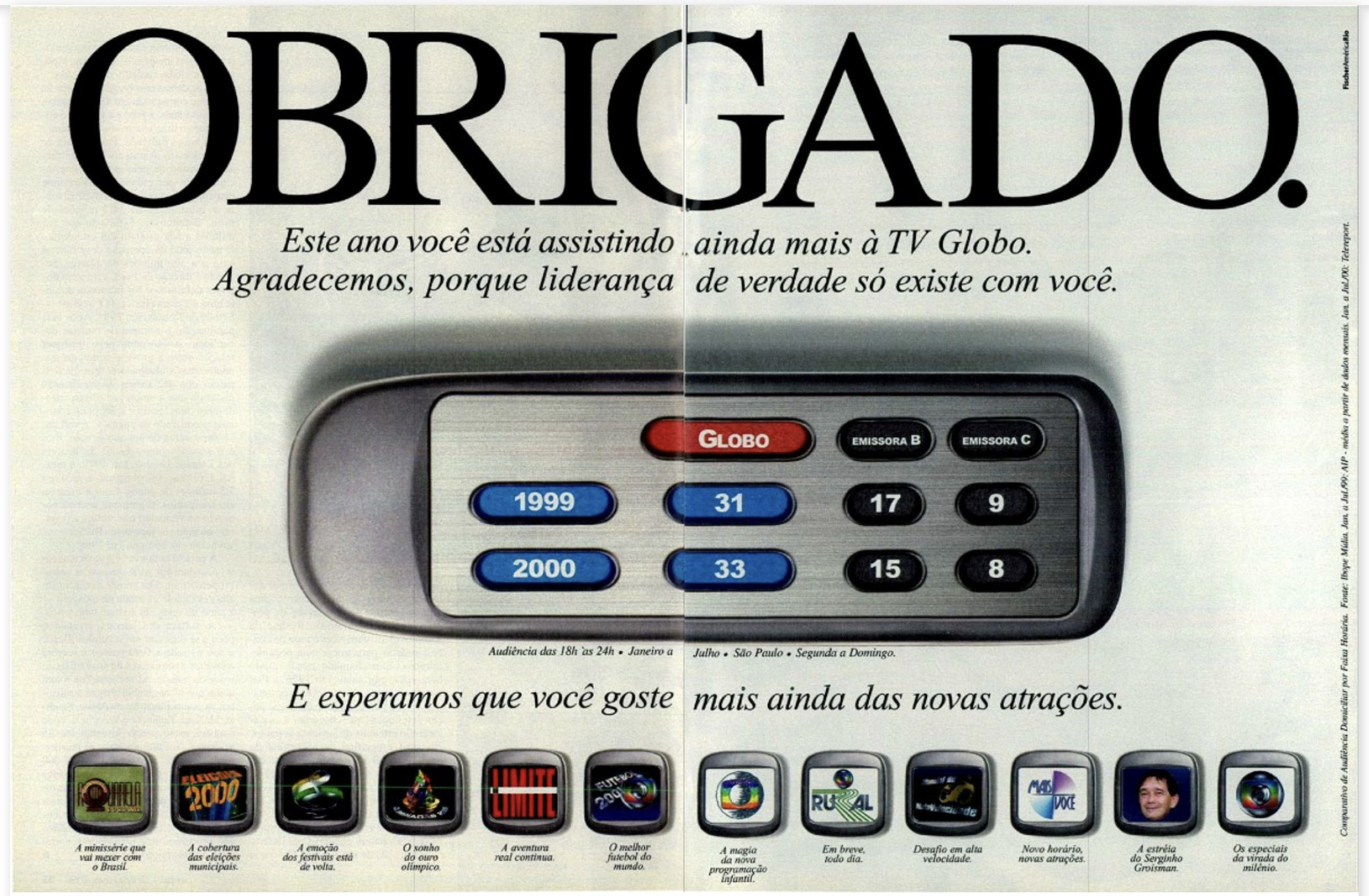 Anúncio veiculado no ano 2000 promovendo a evolução da audiência da TV Globo